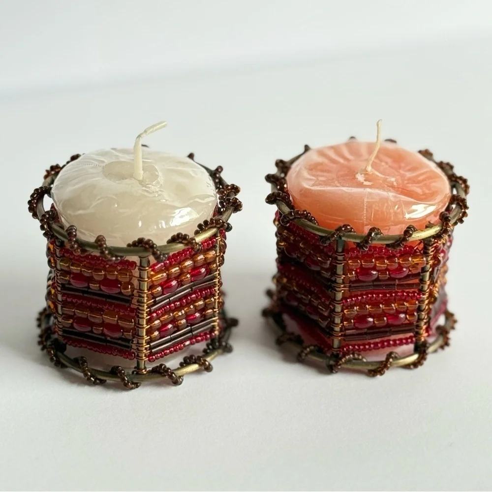 Red Moroccan Beaded Napkin Rings | Candle Holders